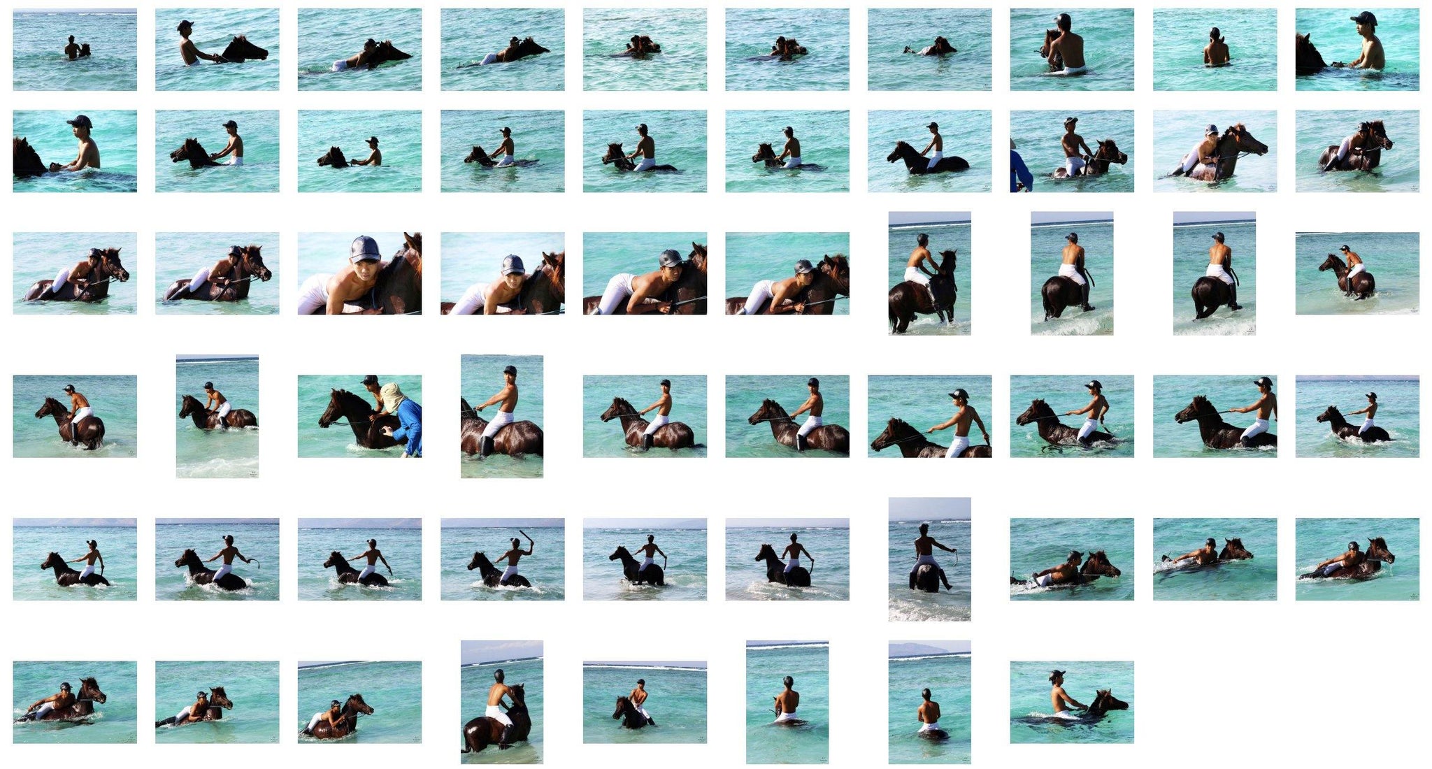 Intan in Jodhpurs and Ridingboots Swimming Bareback on Brown Horse - Riding.Vision
