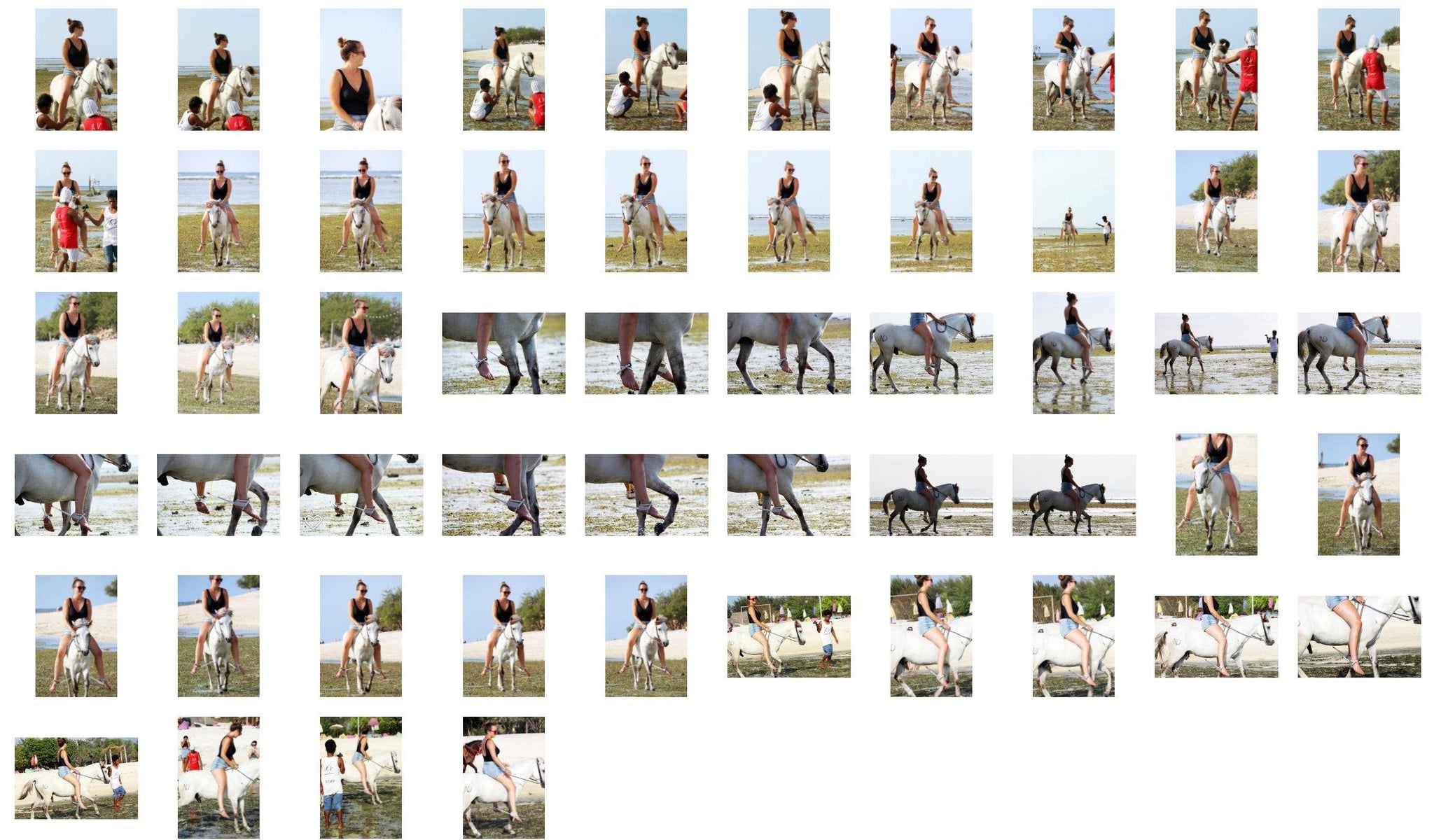 Evie in Jeans Shorts Riding Bareback on White Pony - Riding.Vision