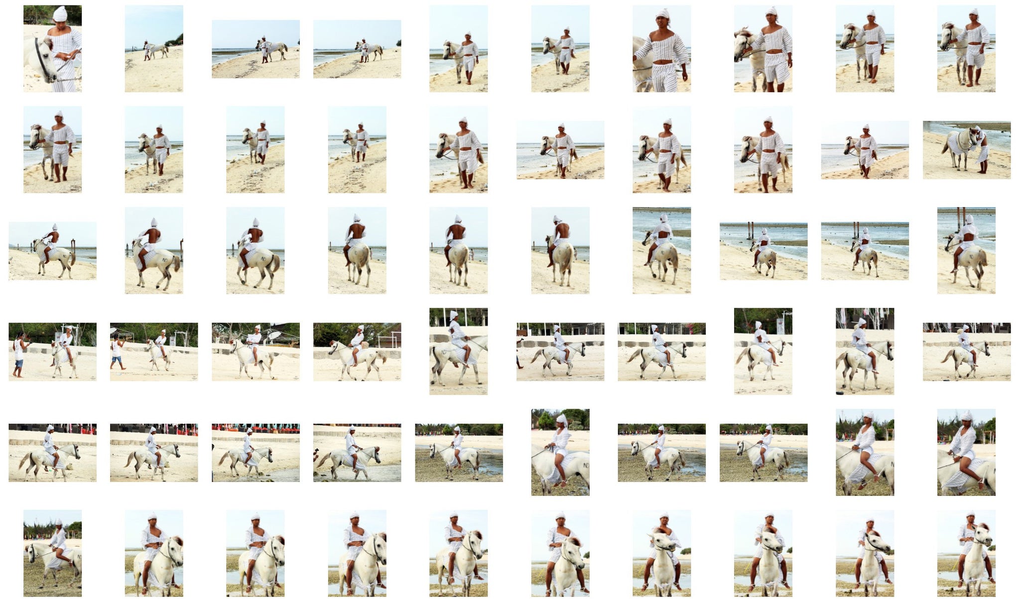 Intan in Striped Duvet Cover Riding Bareback on White Pony, Part 1 - Riding.Vision