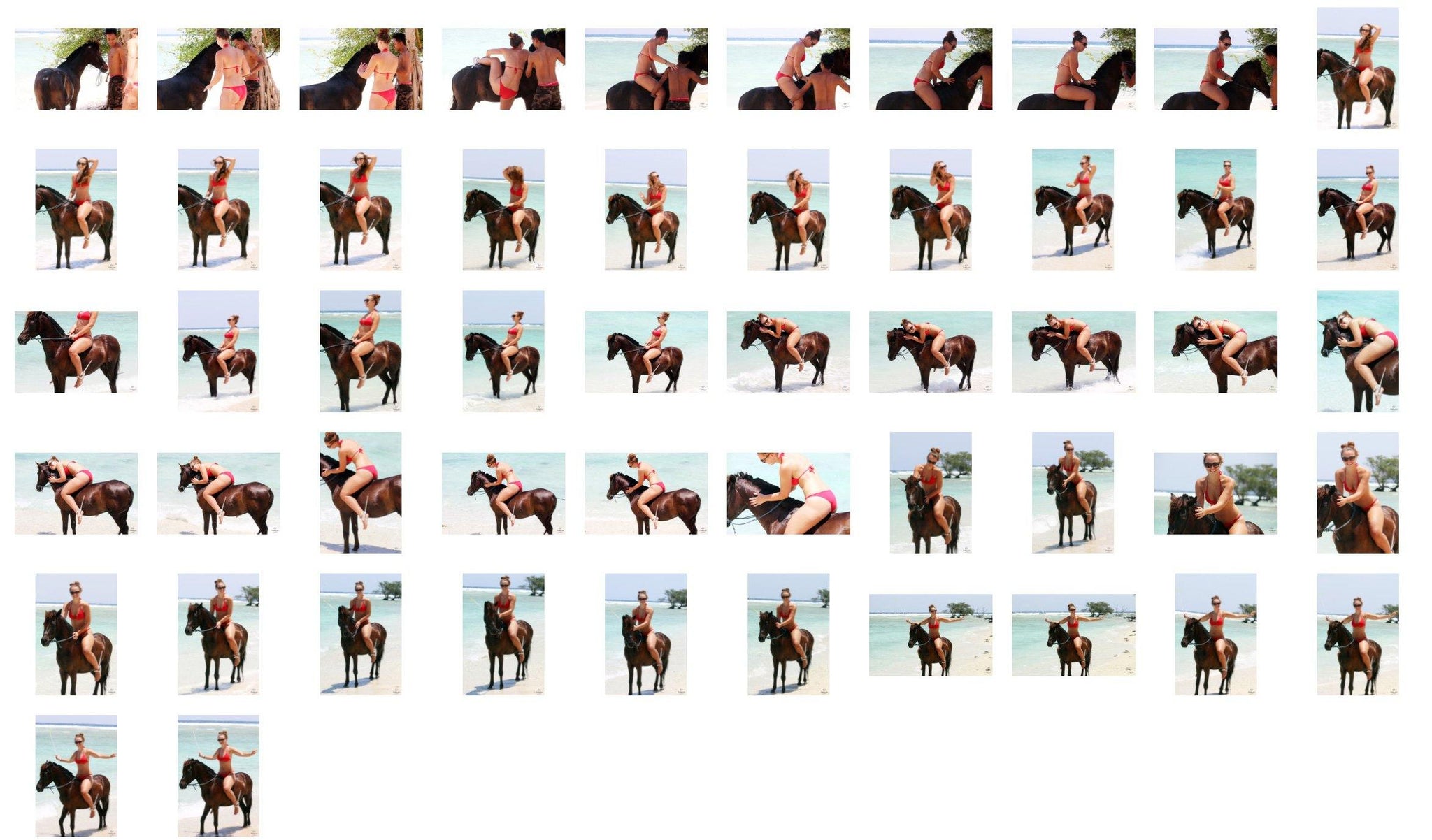 Sophie in Red Bikini Riding Bareback on Brown Pony, Part 1 - Riding.Vision