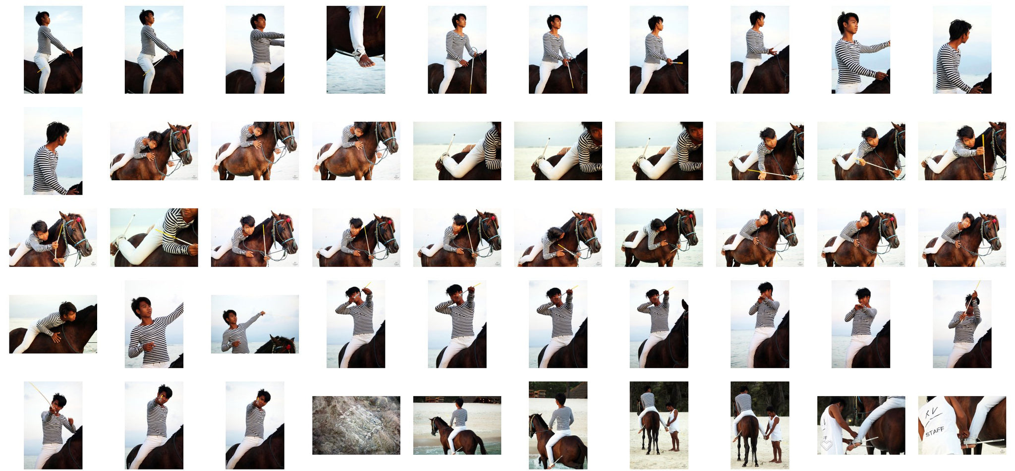 Intan in Striped Shirt and Jodhpurs Acrobating with Wand Bareback on Brown Horse, Part 4 - Riding.Vision