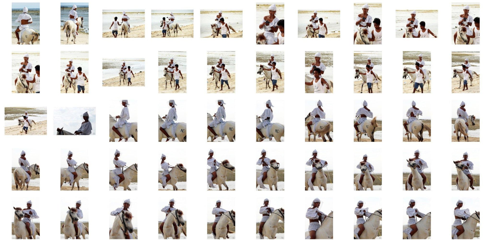 Intan in Striped Duvet Cover Riding Bareback on White Pony, Part 6 - Riding.Vision