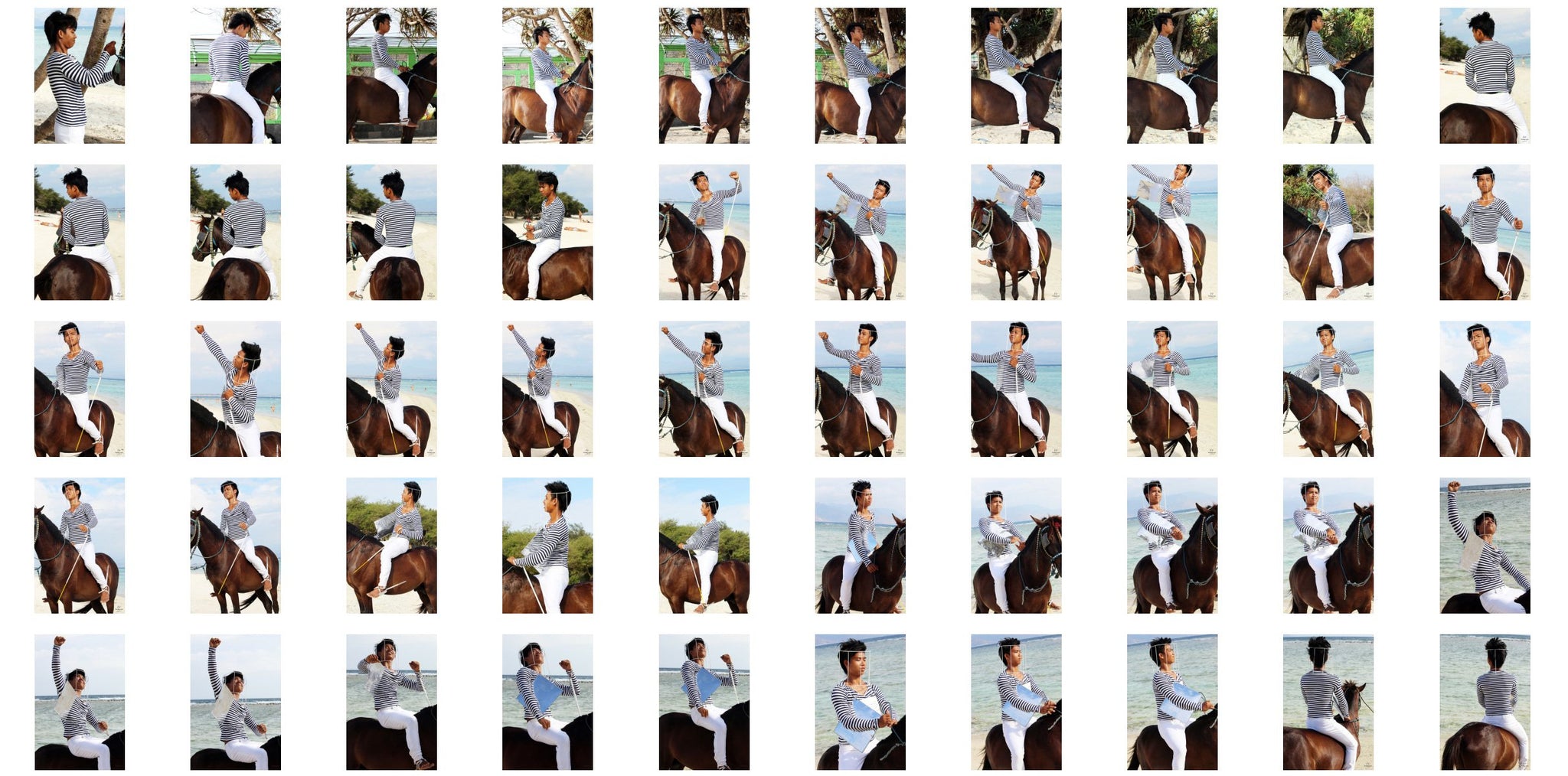 Intan in Striped Shirt, Jodhpurs, Lampsheed and Drawing Pad Riding Bareback on Brown Horse, Part 1 - Riding.Vision
