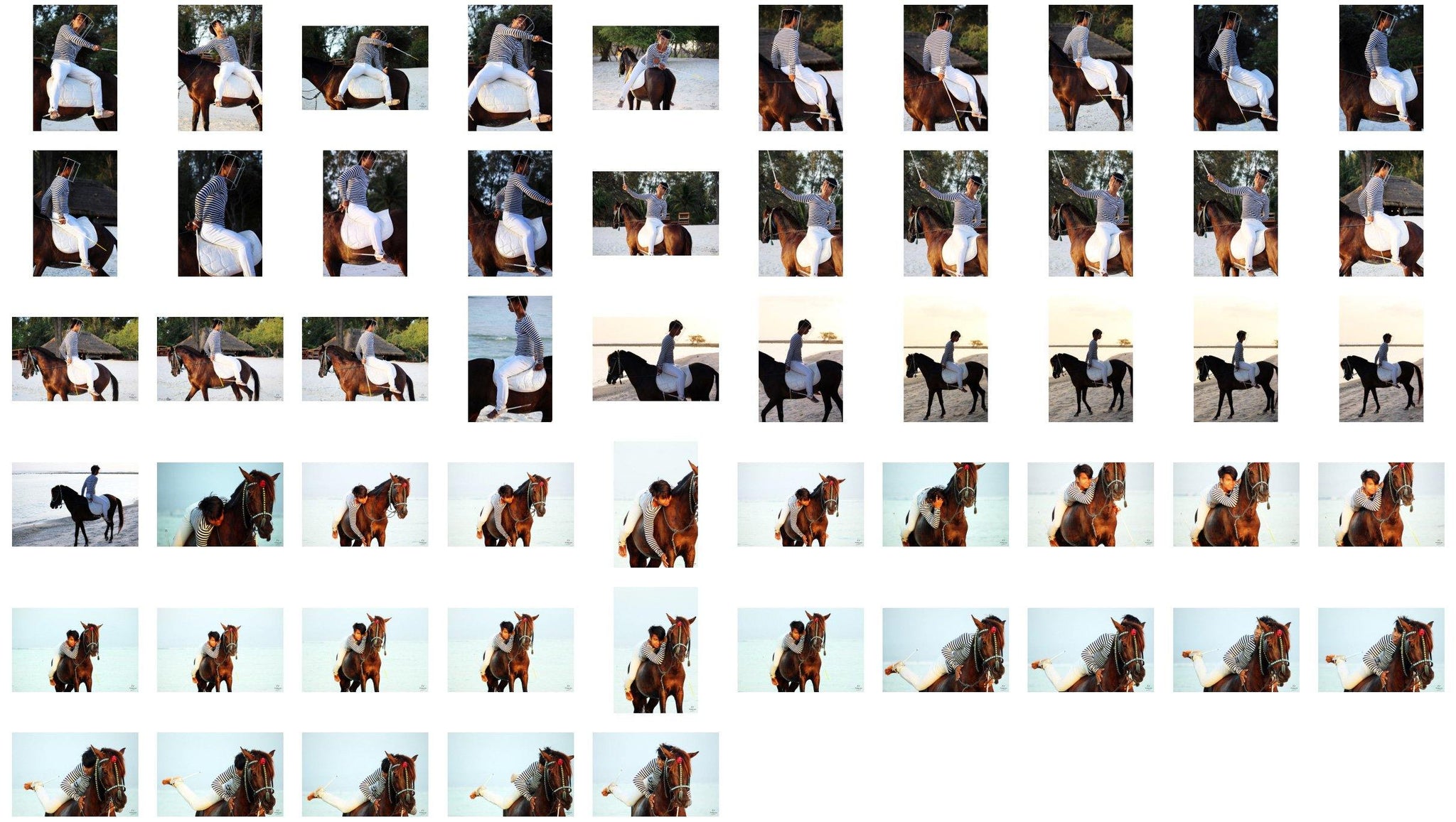Intan in Striped Shirt and Jodhpurs Acrobating with Wand Bareback on Brown Horse, Part 1 - Riding.Vision