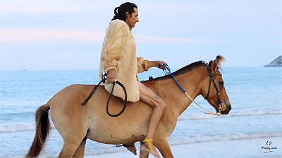Alberto in Fur Riding Bareback on Golden Pony, 24min - Riding.Vision