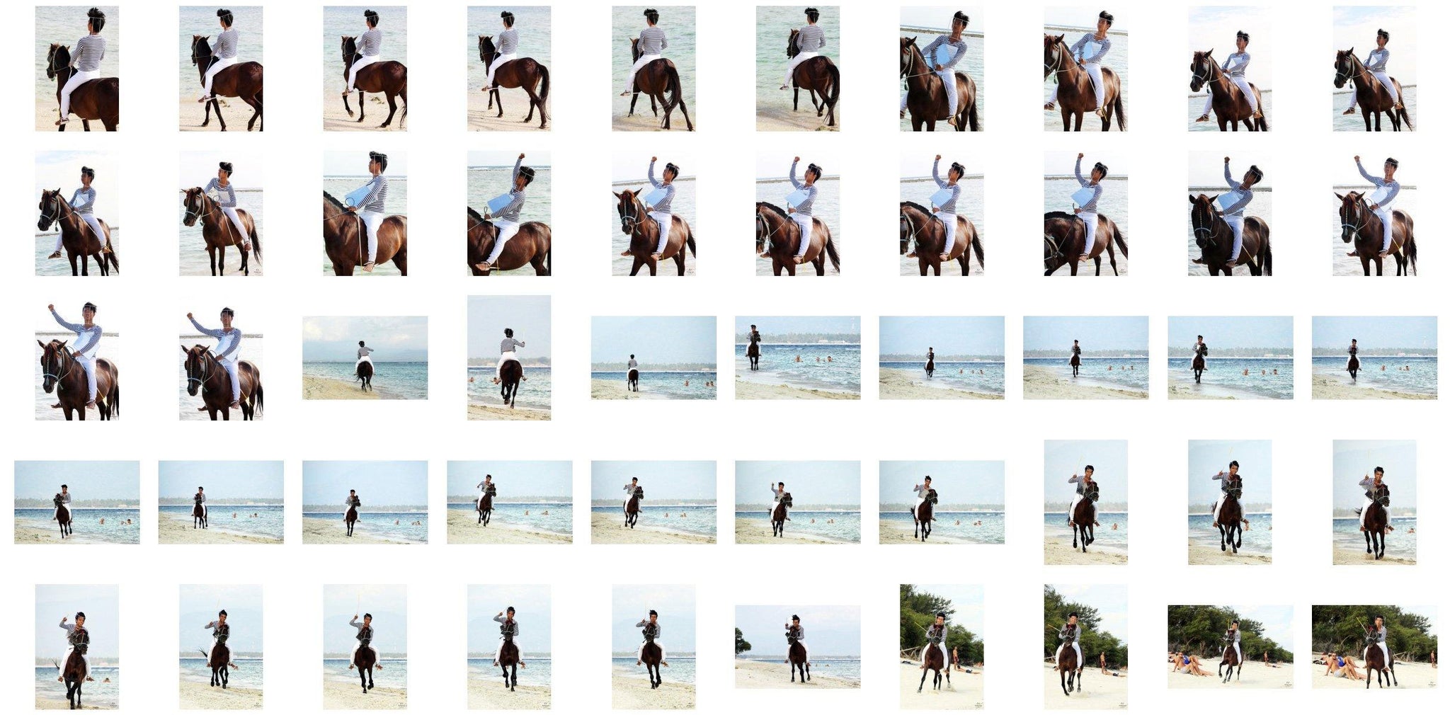 Intan in Striped Shirt, Jodhpurs, Lampsheed and Drawing Pad Riding Bareback on Brown Horse, Part 2 - Riding.Vision